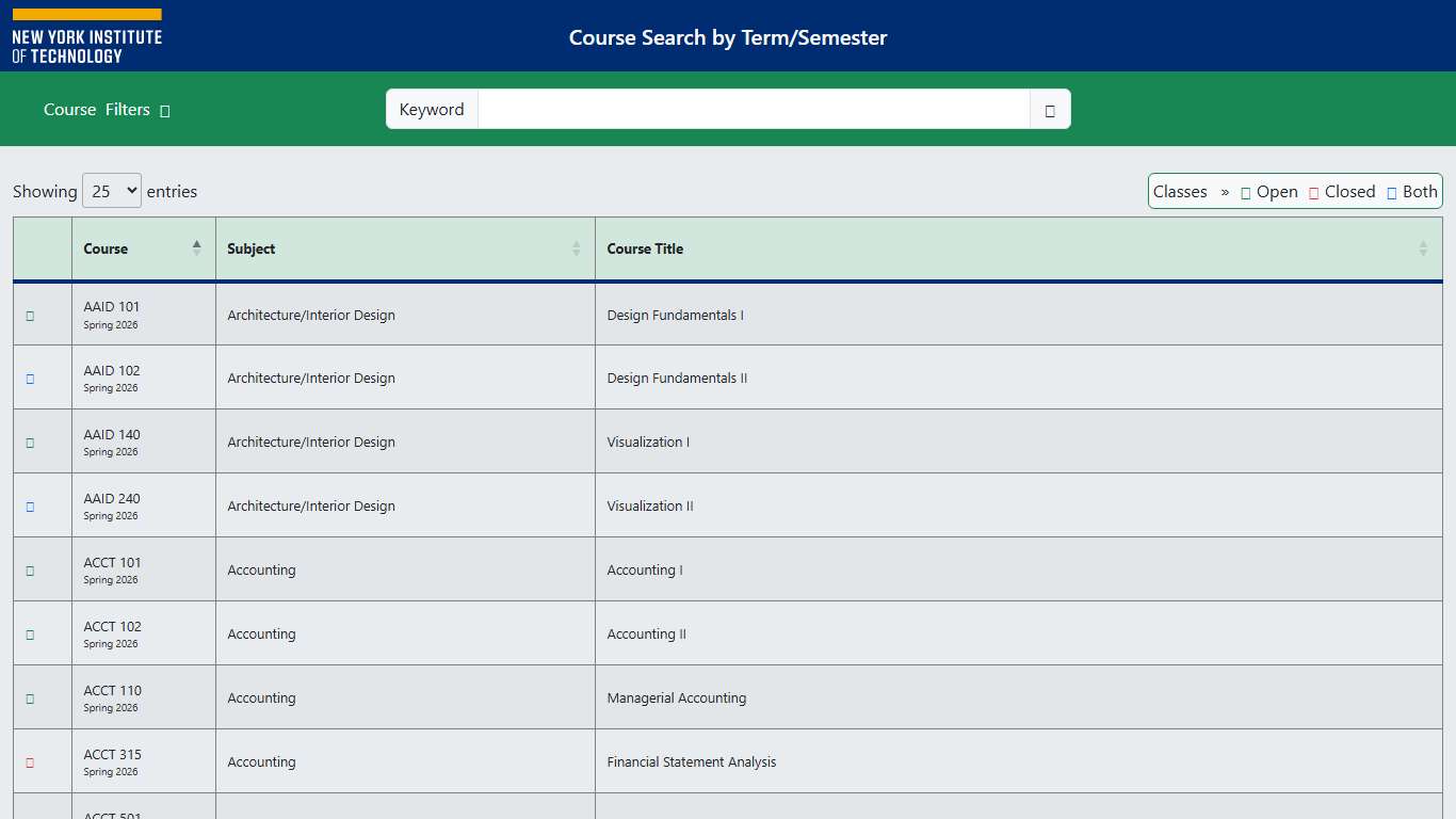 Course Search :: New York Tech
